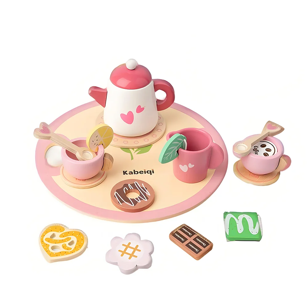 Children's Wooden Tea Party Play Set - Handcrafted Toy Tableware for Imaginative Play and Birthday Gifts