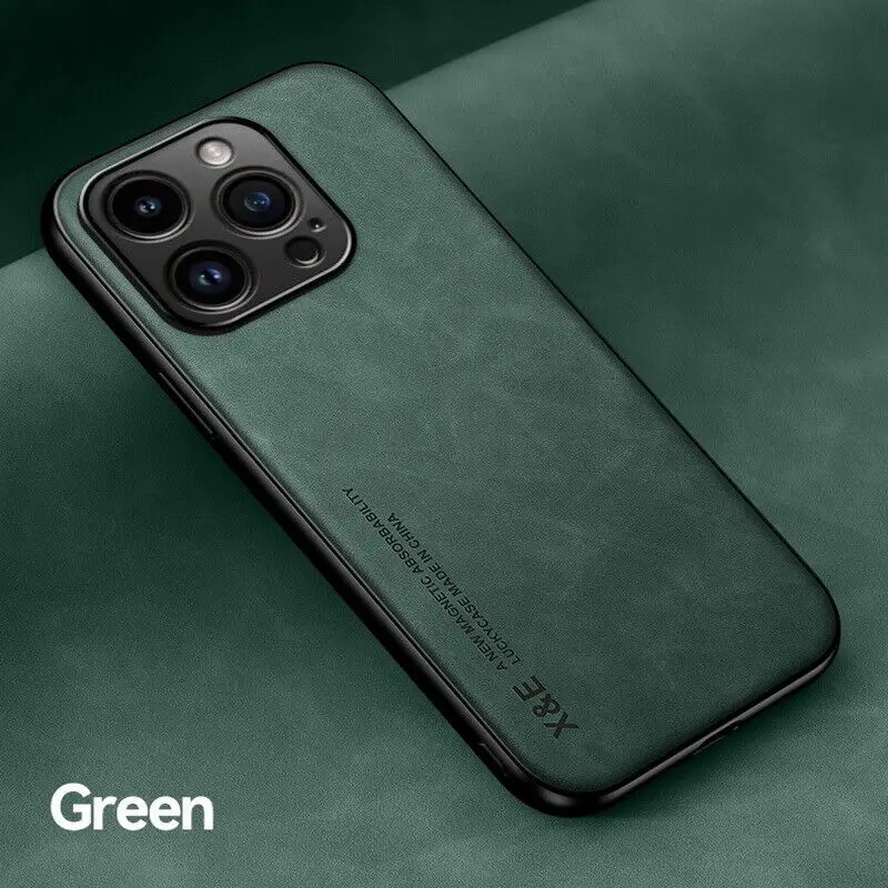 thumbnail image 1 of Sheepskin Leather Magnetic Holder Case For iPhone 15 14 13 12 11 Pro Max 13 Mini XR XS 8 7 Plus Shockproof Matte Slim Soft Cover, 1 of 5