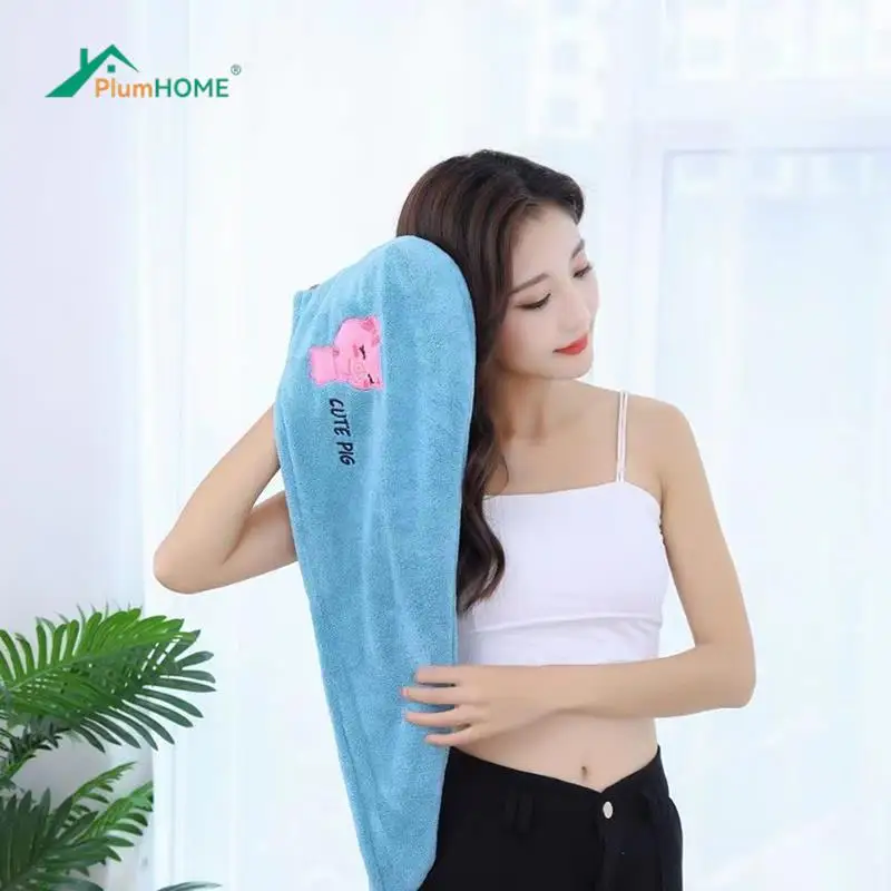 Dry Hair Towel Embroidered Coral Velvet Ladies Microfiber Soft Shower Cap Head Wrap Absorbent Fast Dry Ladies Head Towel microfiber towel dry hair cap