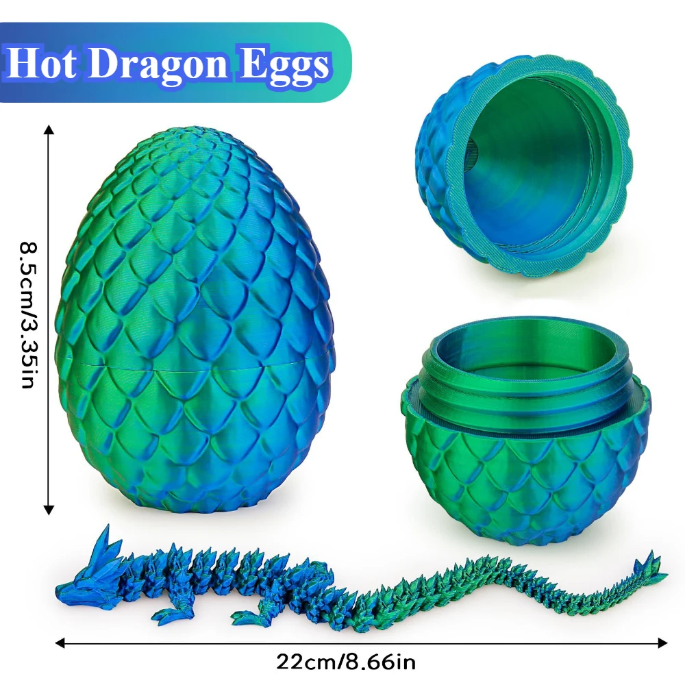 3D Printed Toy Dragon Statue Ornament Crafts 1PCS 3D Printed Dragon Egg and Dragon Full Joint Model Movable Rotary Joint Desktop Jewelry Children's Toys Calarmar Game