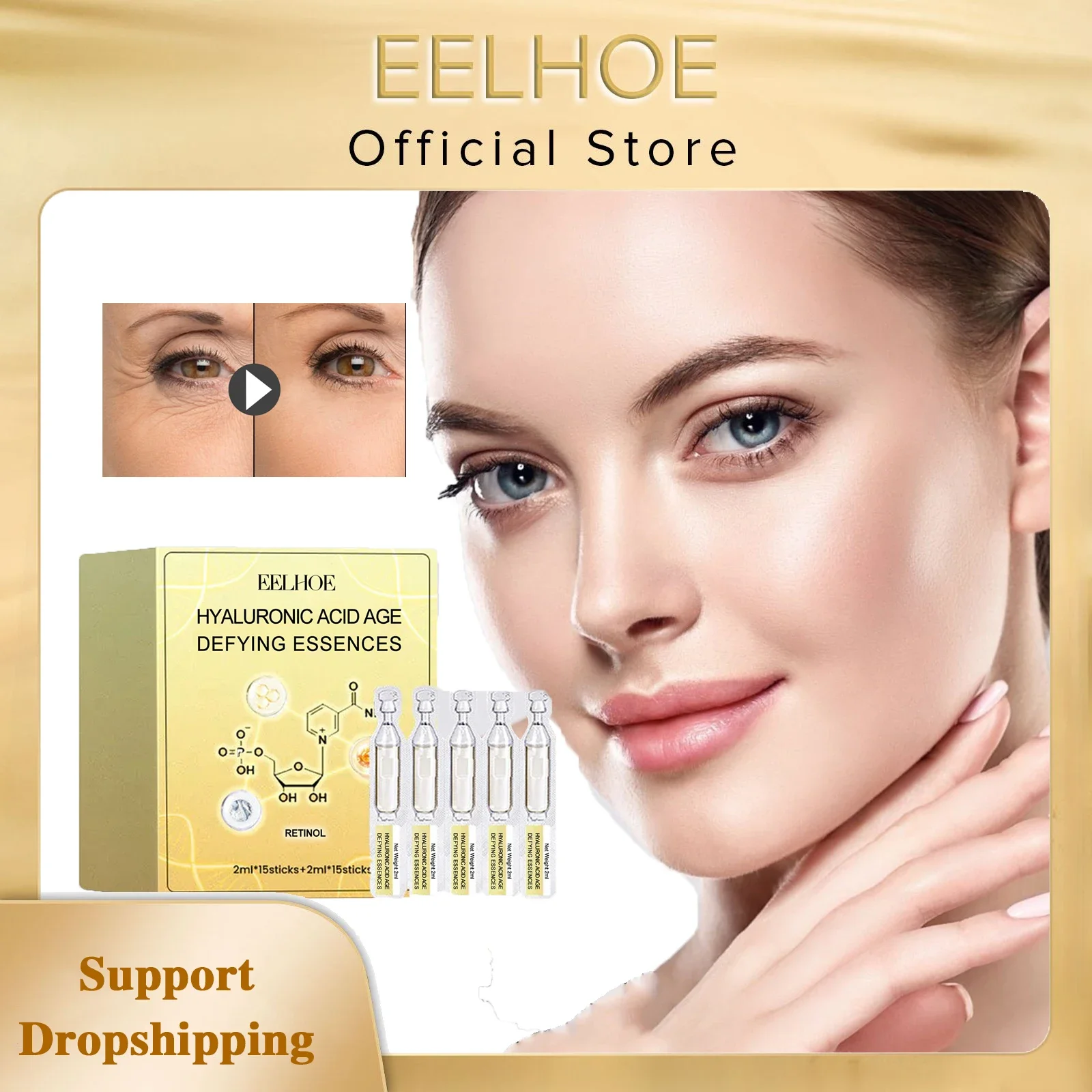 EELHOE Hyaluronic Acid Serum Wrinkles Remover Anti Aging Whitening Freckle Fine Line Removal Hydrating Firming Wrinkle Essence