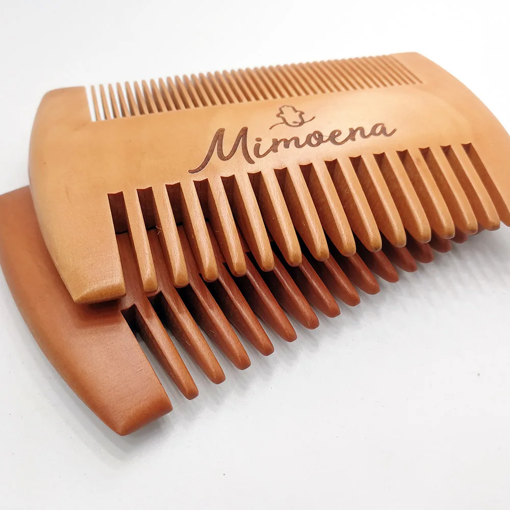 1 Set Double Sides Wooden Comb Customized LOGO Beard Comb with PU Case for Men - Personalized Your Name Text Date 5