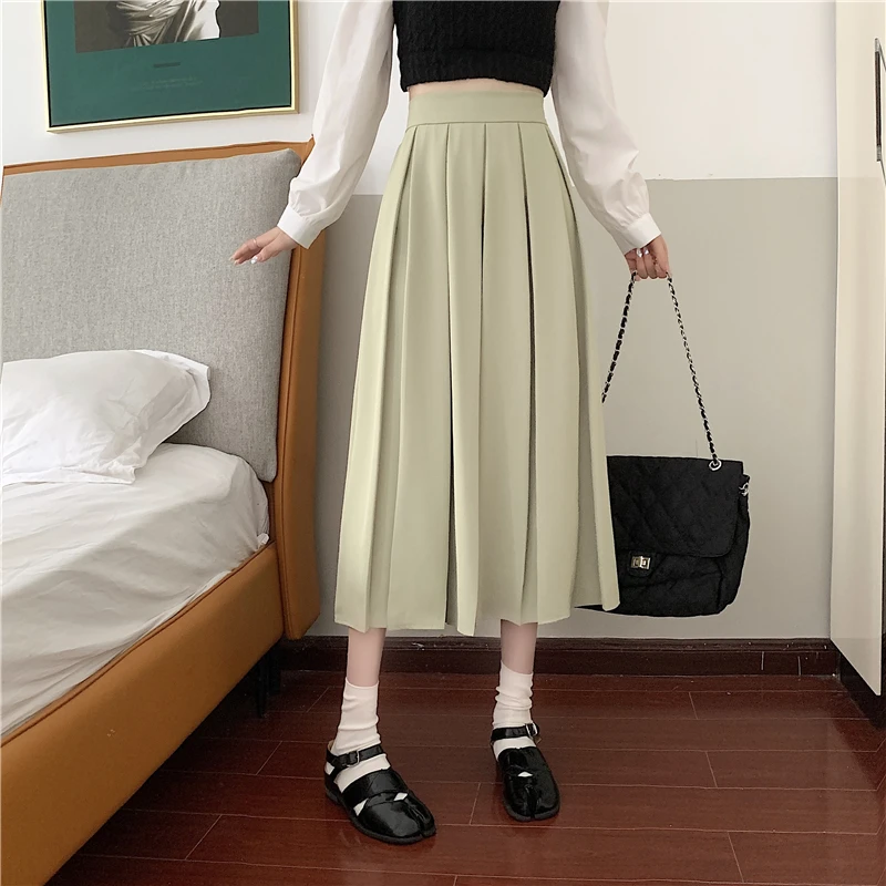 PLAMTEE Mid-Length Pleated Skirts Women S-L 4 Colors New A-Line Fashion High Waist Solid Slim Casual Summer Daily Streetwear OL skirt and top