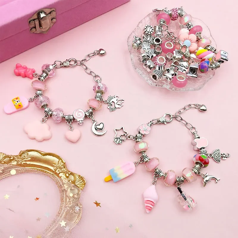 DIY Charm Bracelet Making Kit, 66Pcs Jewelry Kit for Teen Girls Pink Stuff  Craft Gifts for Birthday, Christmas, New Year - AliExpress