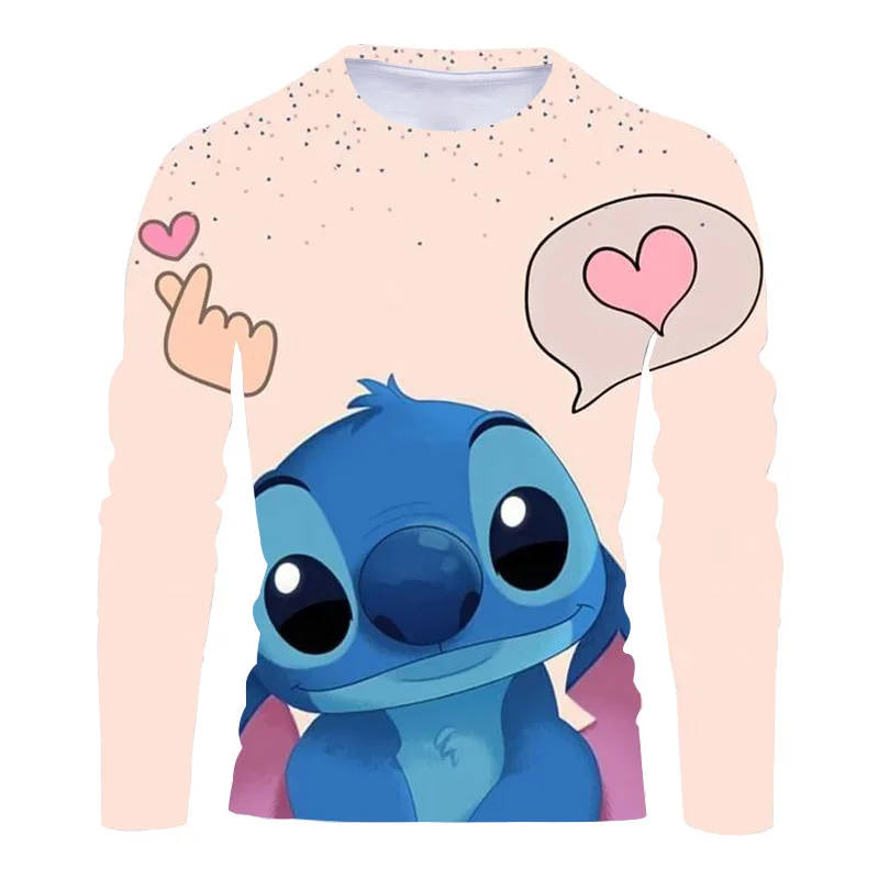 

2022 New Fall Streetwear Disney Brand Stitch and Winnie the Pooh Anime 3D Printed Casual Men's Crew Neck Long Sleeve T Shirt