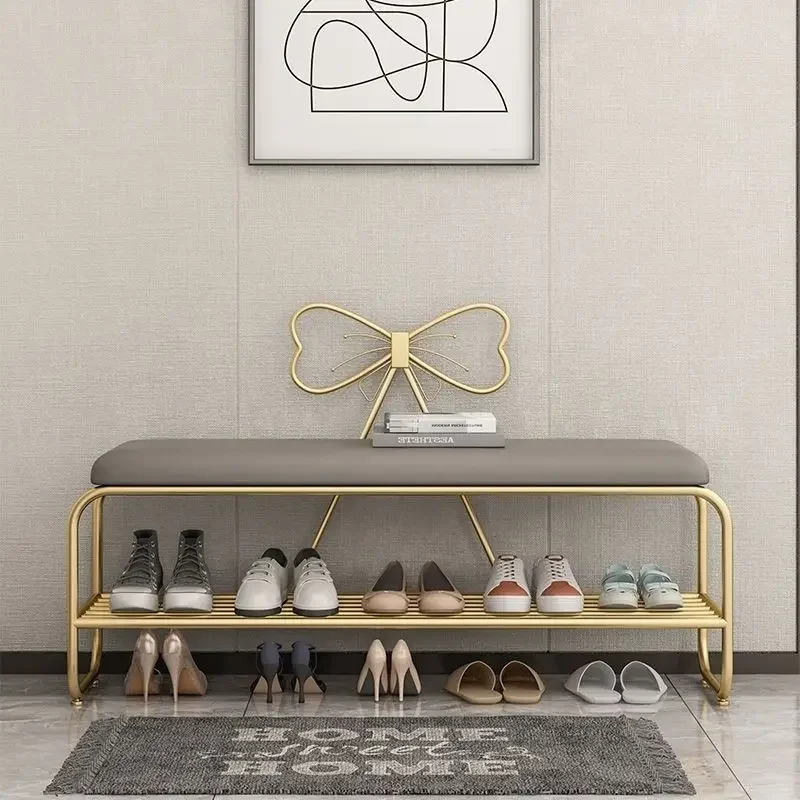 

Light Luxury Shoe Stool Home Door Shoe Cabinet Integrated Shoe Rack Can Sit To Wear Shoe Stool 2-layer Entrance Bench Ottomans