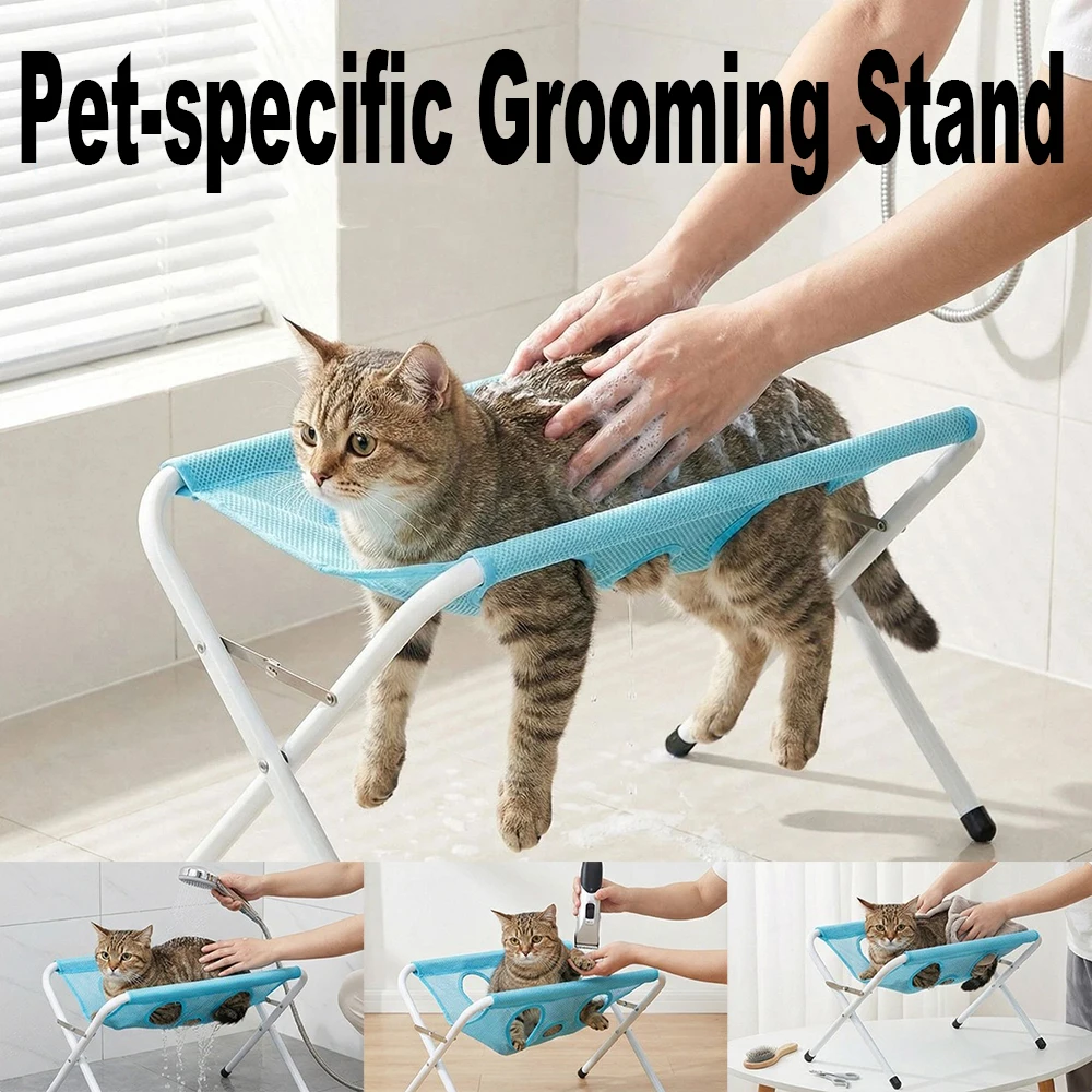 Pet Grooming Hammock Stand Foldable Breathable Mesh For Cats Dogs_voghion.com