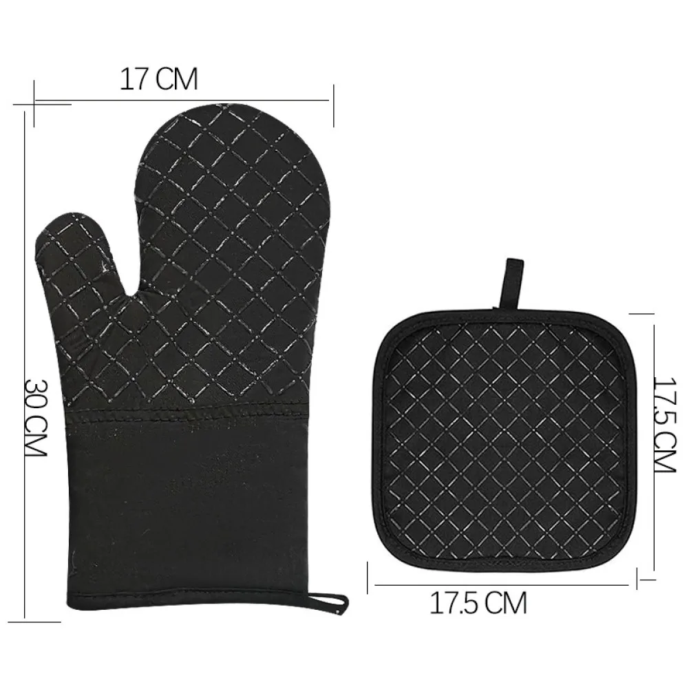 

Convenient Oven Glove Kit Set of Gloves Pot Holders and Silicone Brush Cotton and Non Slip Silicone Coating