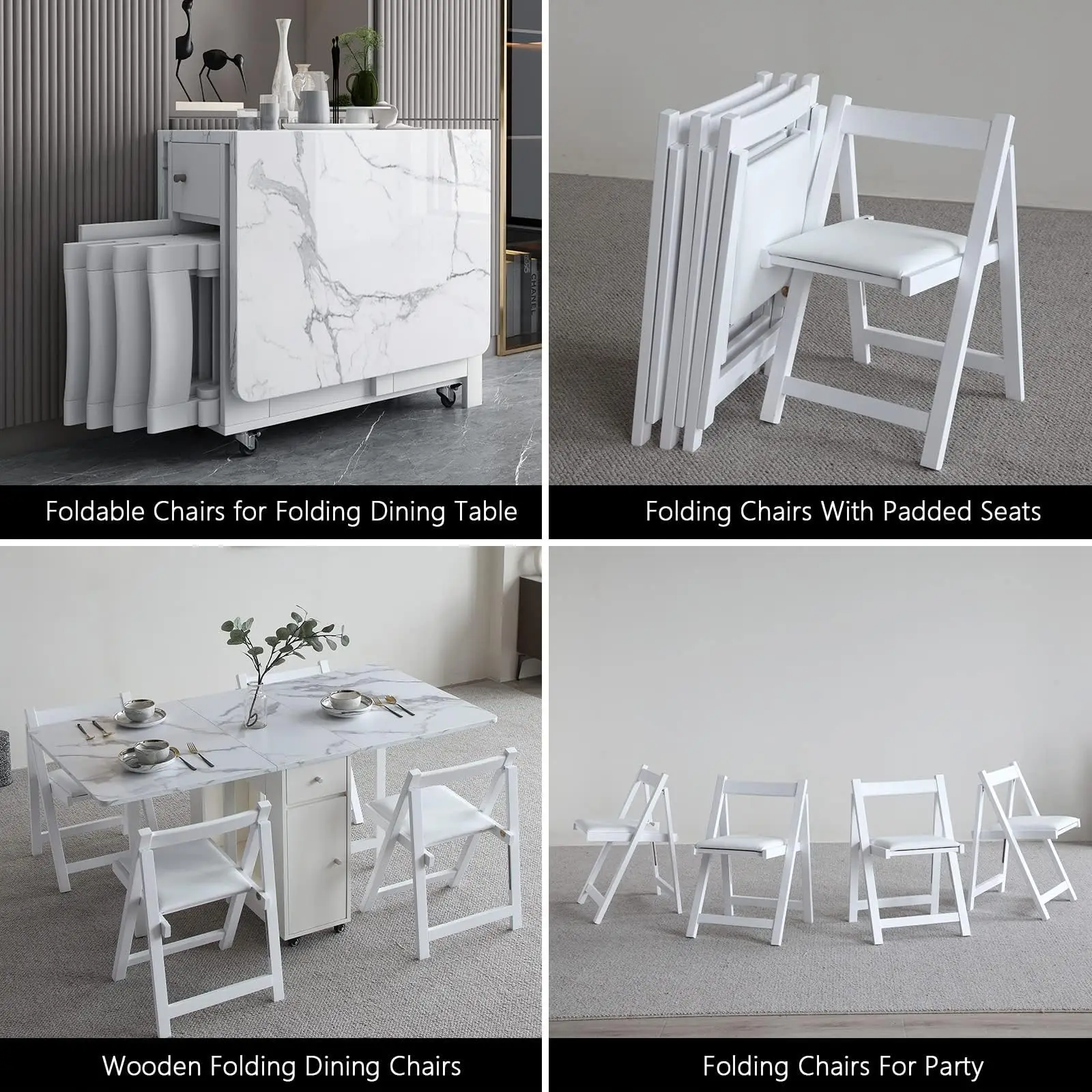 Wooden Folding Dining Chairs with Padded Seats 2 Pack Foldable Chair for Kitchen Table Event Party Garde
