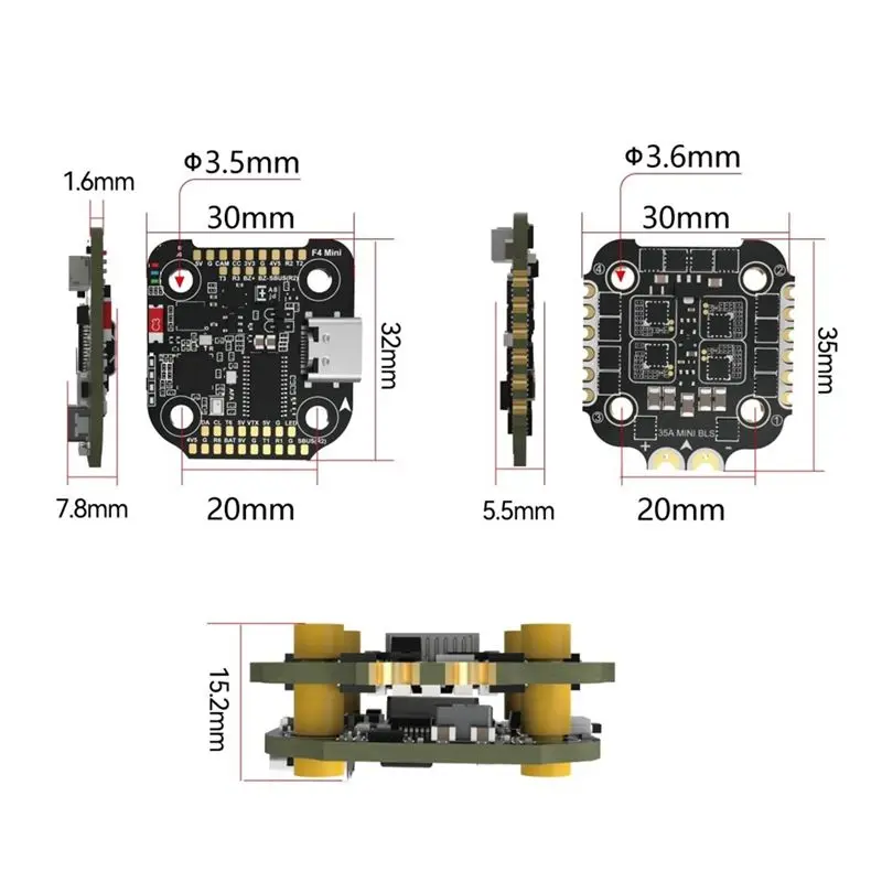 AED7-For Speedybee F405 미니 BLS 35A 20X20 스택 보드 4-In-1 ESC 보드 무선 베타플라이트 구성 드론 스택