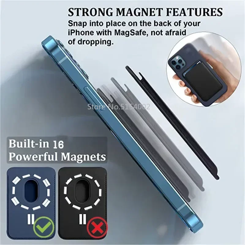 Leather Wallet Card Holder for Men Women Phone Magsafe Magnetic Bag Case Accessories