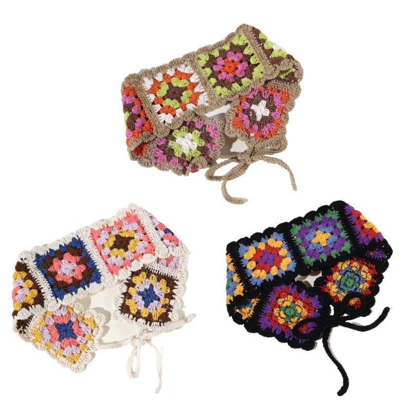

Women Colorful Crochet for Head Kerchief Pattern Turban Tie Back Hair Kerch Dropship