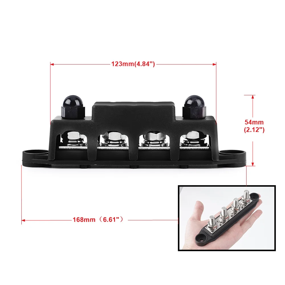 12V Power Distribution Block 250A Bus Bar Terminal Block with Cover 4 x M8 Terminal Studs Screw
