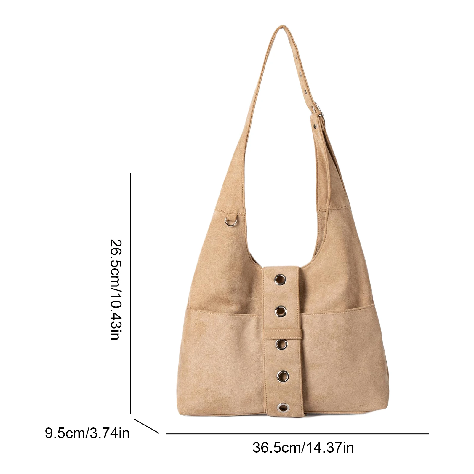 Retro Faux Suede Rivet Shoulder Bags Large Handbag Slouchy Tote Handbag for Women Travel Winter Fall