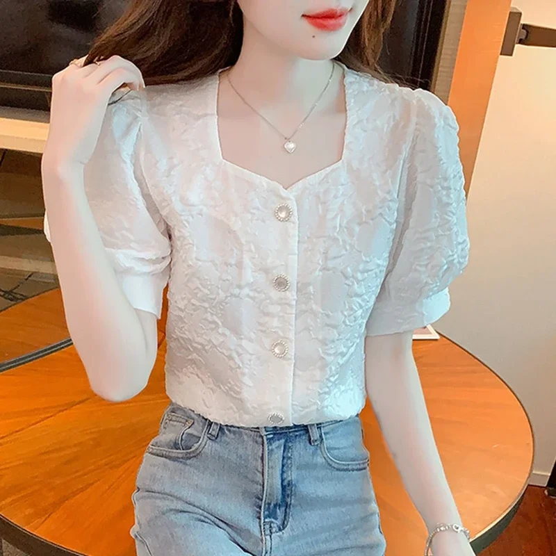 Vintage Summer Chiffon Shirts Women 2024 Elegant Fashion Short