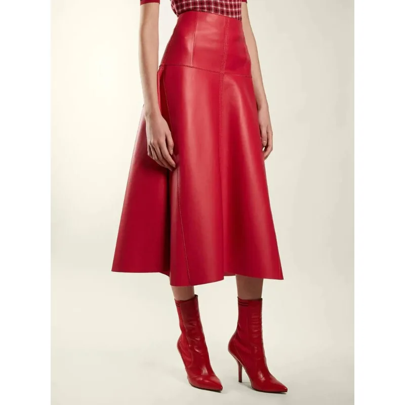 Women's Genuine Lambskin Leather Ankle Length Skirt Outfit Leather Skirt