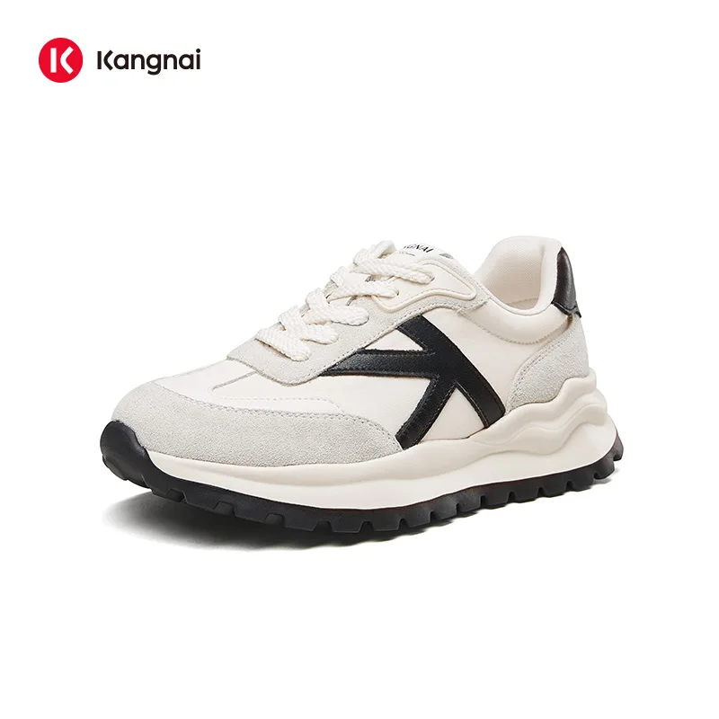 

Kangnai Sneakers Women Shoes Split Leather Casual Shoes Lace-Up Solid Color Sports Shoes Comfortable Female Tennis Flats 2024