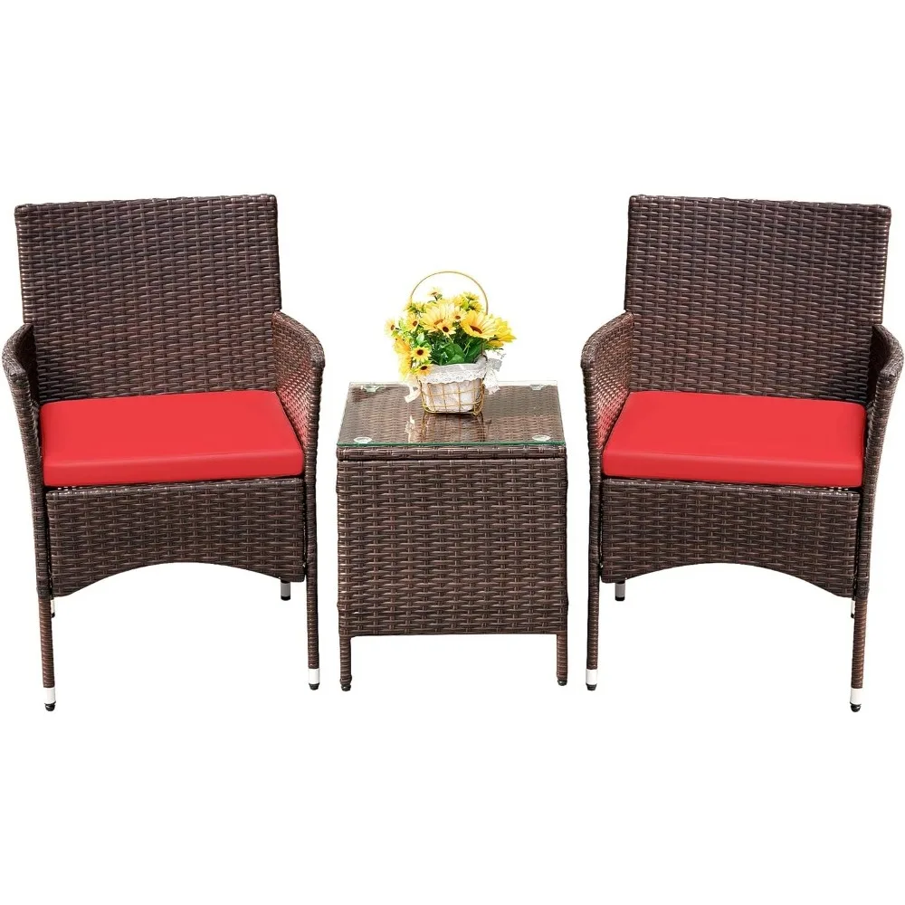 

Patio Porch Furniture Sets 3 Pieces PE Rattan Wicker Chairs with Table Outdoor Garden Furniture Sets