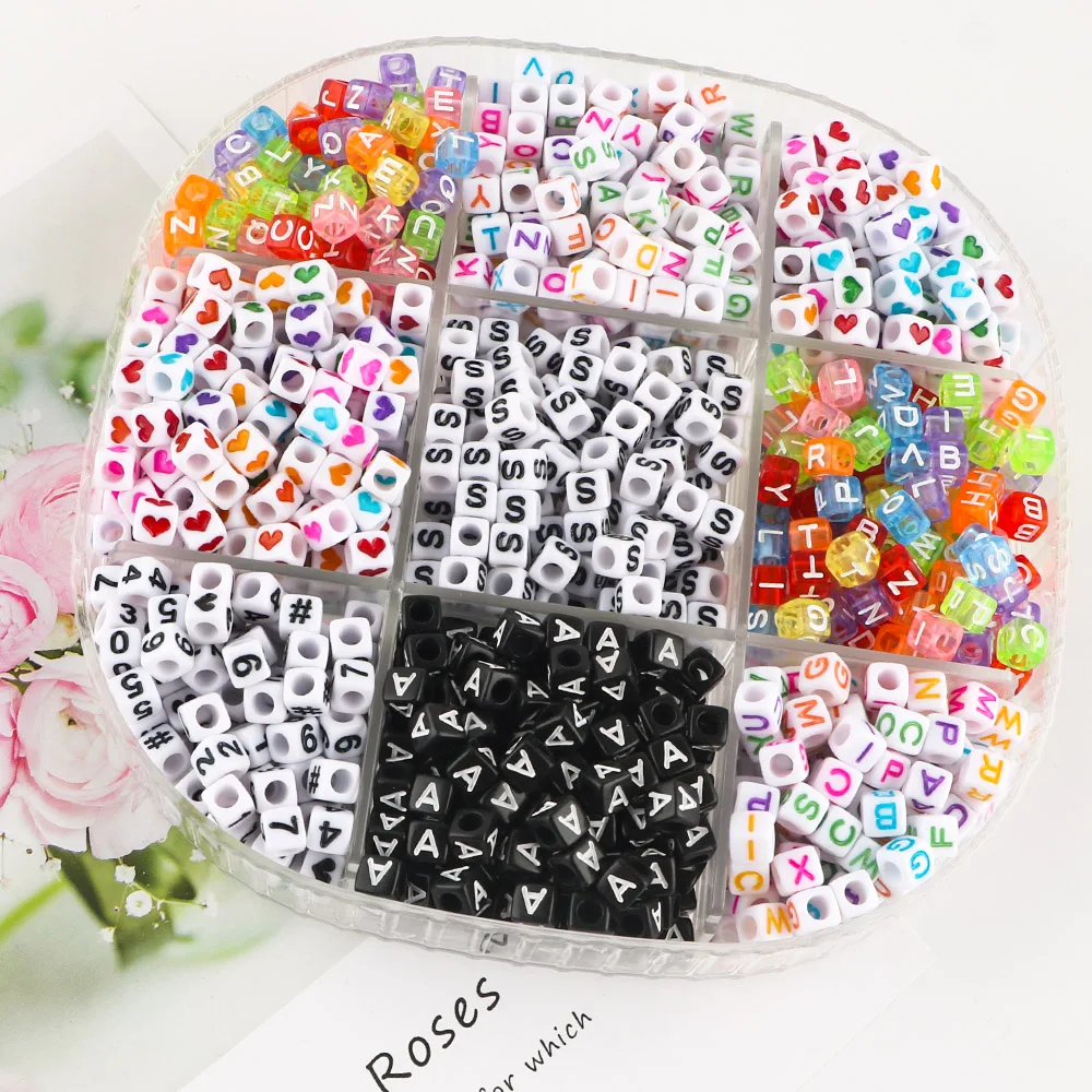 

100-500pcs/Lot 6mm Mixed Acrylic Letter Beads Alphabet Digital Heart Cube Loose Spacer Beads For Jewelry Making DIY Bracelet