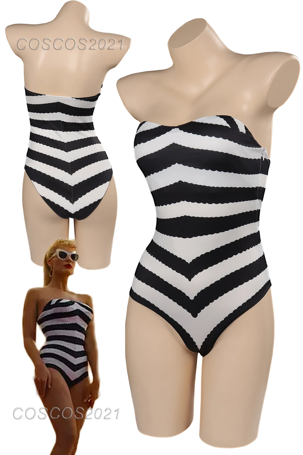 Castone Cosplay Sexy Nero Bianco Spogliato Costume Da Bagno Estate Donna Costume 2023 Film Barbei Fantasia Vestito Partito Gioco Di Ruolo