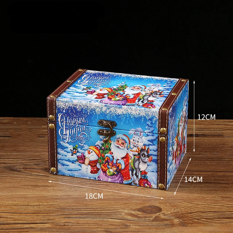 Christmas candy box Vintage Leather Jewelry Packaging Case With Lock Living room bedroom child Mini wooden dustproof Storage Box