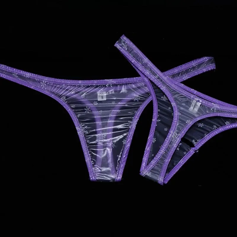 EPU Sexy Transparent Plastic T-back Low Waist PVC Soft See Through Thong Couple Erotic Briefs Smooth Silent Waterproof Panties