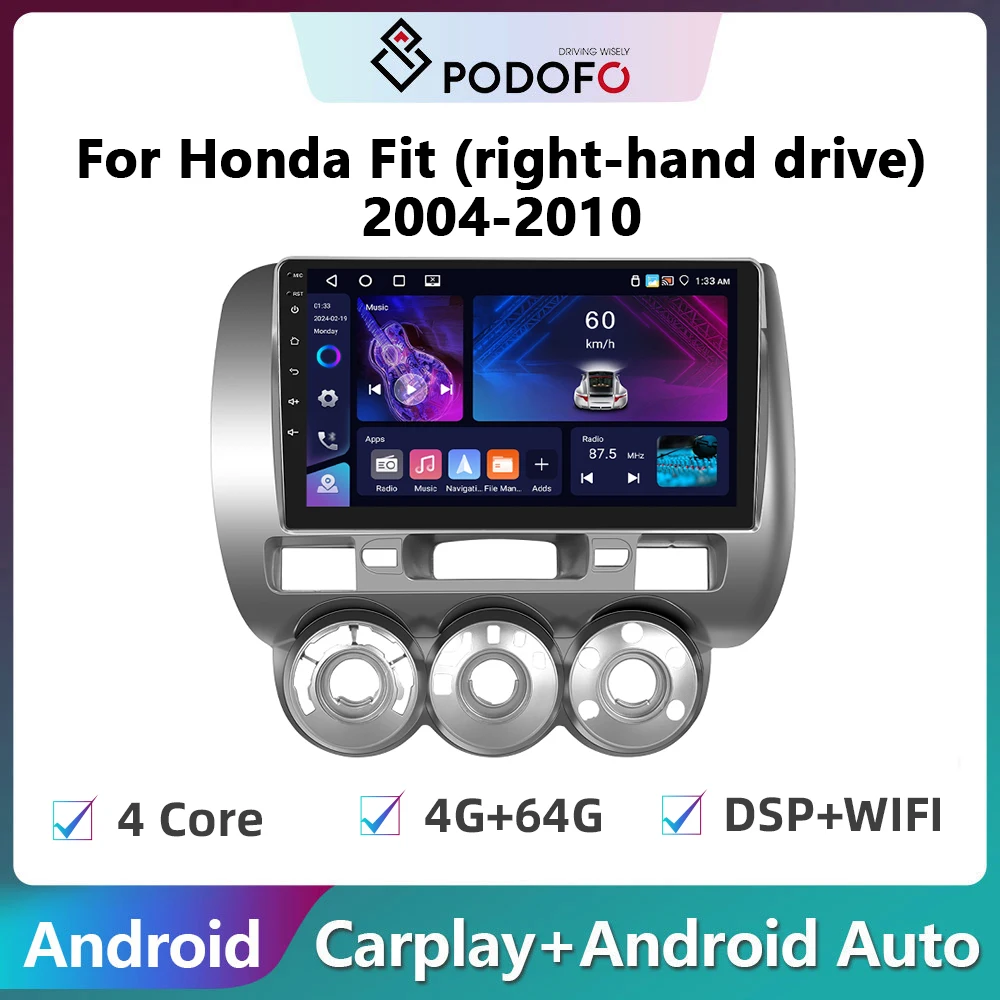 

Podofo 2din Android Car Radio For Honda Fit left-hand drive 2004-2010 Carplay Stereo Player Autoradio WIFI GPS Navigation FM/RDS