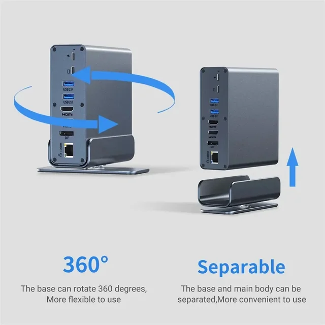 15 in 1 USB-C Docking Station 4K HD Vertical Hub with Triple Monitor ,RJ45 1000M,USB 3.0/2.0,PD 3.0,SD/TF,Audio 3.5 for Mac Pro 5