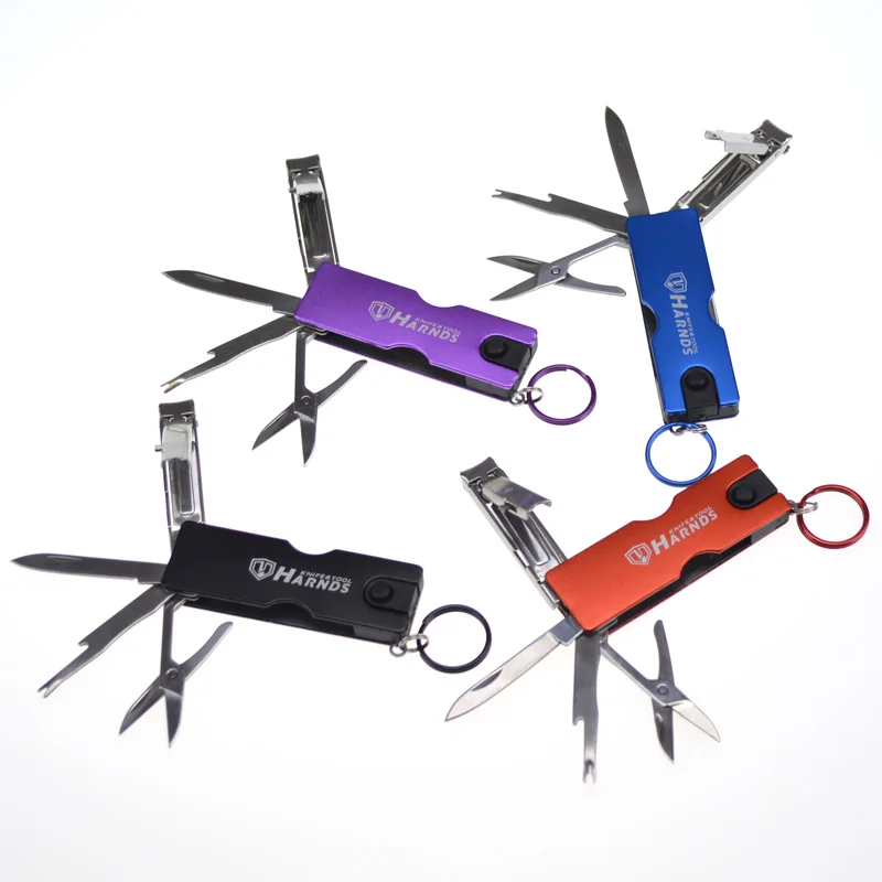 HARNDS MT7803 Multi EDC Tools with Knife + shovel + curette + nail clipper + light + scissor+tweezer Pocket Tool