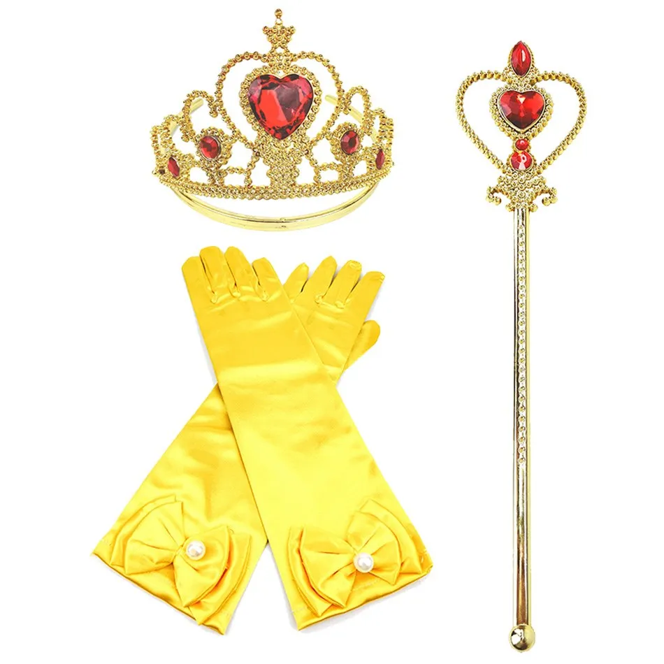 Children Accessories Set Queen Elsa Aurora Rapunzel Fancy Costume Party Supplies Blue Green Pink Purple Wand Crown Gloves Outfit