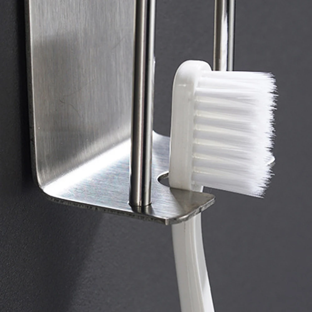 1pc 304 Stainless Steel Perforation-Free Toothbrush And Washing Cup Wall Hook Suitable For Kitchen Bathroom Storage