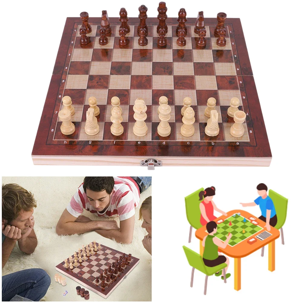 29x29cm 3 in 1 Chess Chekers Backgammon Developing Strategic Thinking Foldable Chess Board Best Gifts No Toxic for Kids Adults