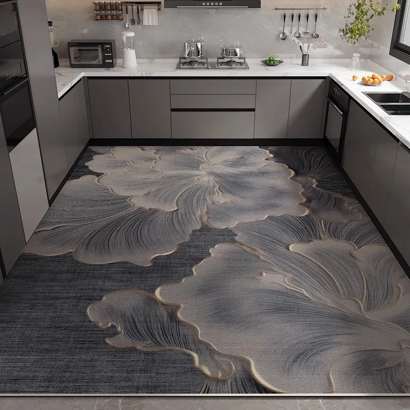 PVC Kitchen Floor Mat Modern Minimalist Luxury Oil-proof Waterproof Bathroom Carpet Firm Anti-slip Easy Clean Balcony Rugs Tapis