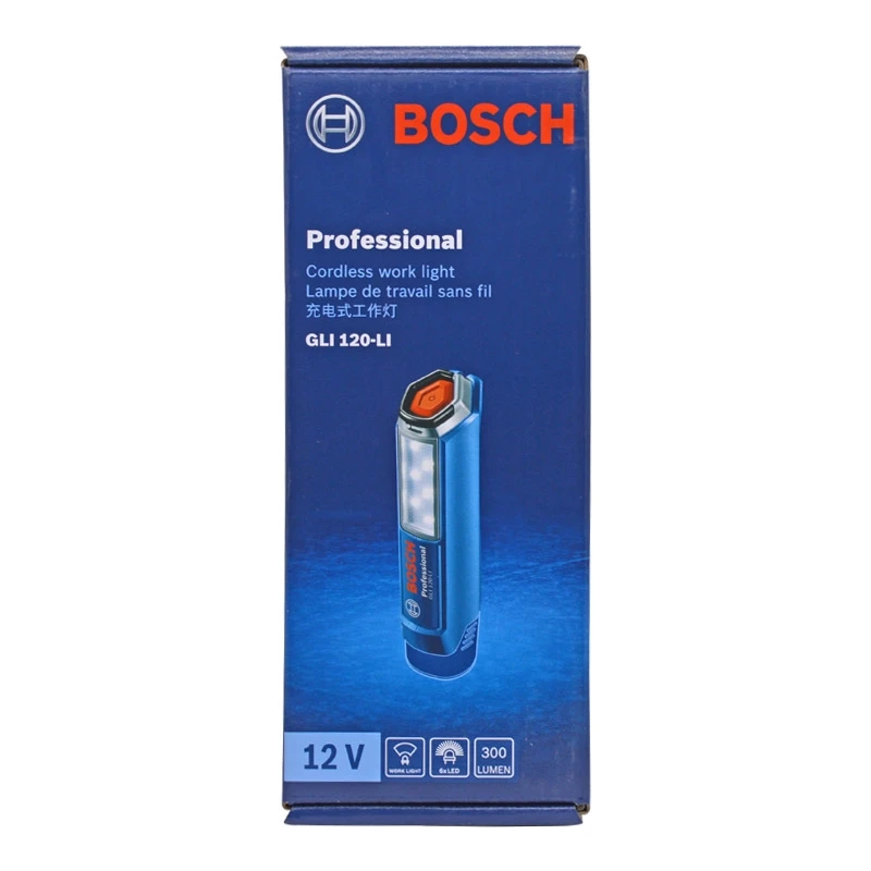 BOSCH GLI 120-LI Cordless Work Light 12V Handheld Portable Rechargeable LED Flashlight Adjustable Lamp Rotatable Hook