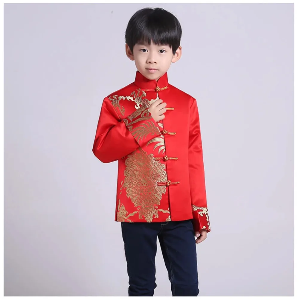 Red chinese style top Kids Boys Toddler hanfu chinese new year traditional clothes for Children winter jacket coats china tang chinese traditional costumes