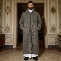 Suede Velvet Abaya Muslim Men's Prayer Robe Thickened Coat Warm Hooded Cardigan Eid Djellaba Islam Jubba Thobe Abaya Winter New