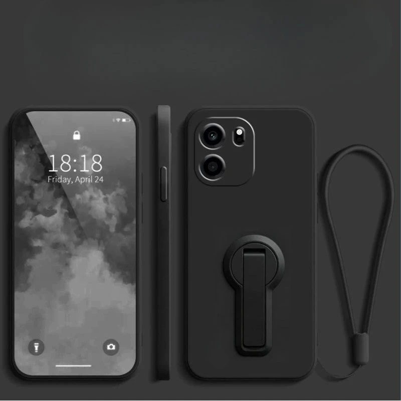 Liquid Silicone Shockproof Stand Holder Case with Lanyard and Lens Protection