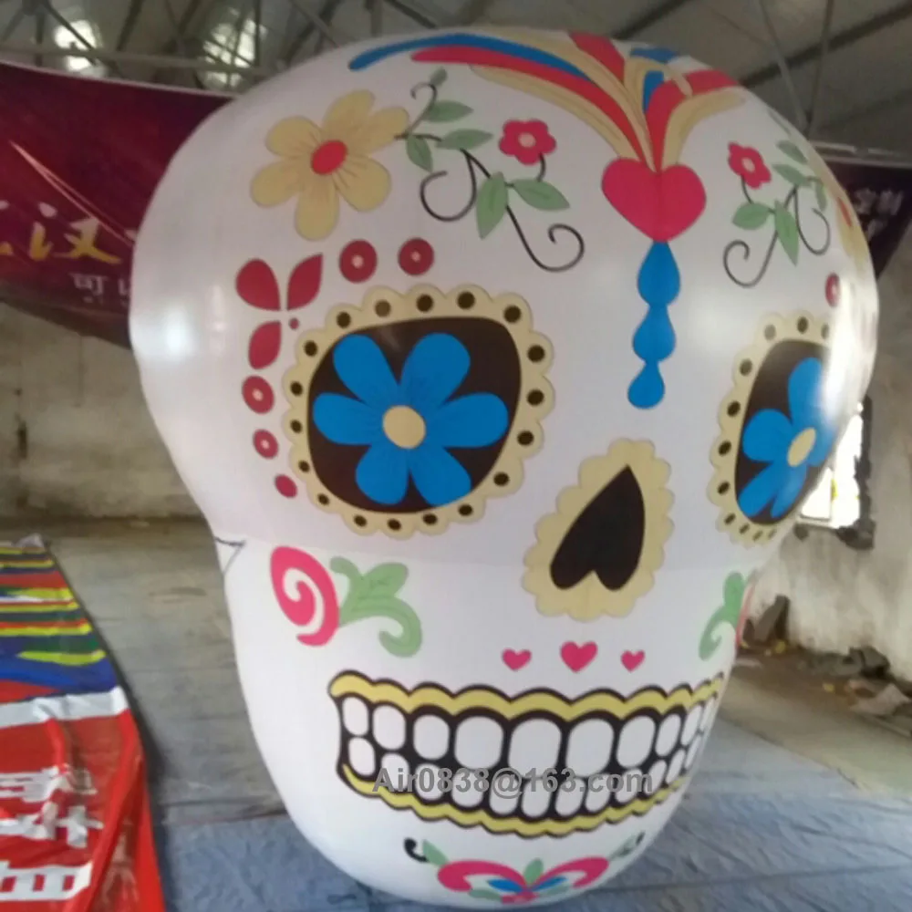 Printed Giant Inflatable Skull Head with Lights Outdoor Hanging Ghost Skeleton Air Model Toy For Halloween Festival Decoration 6