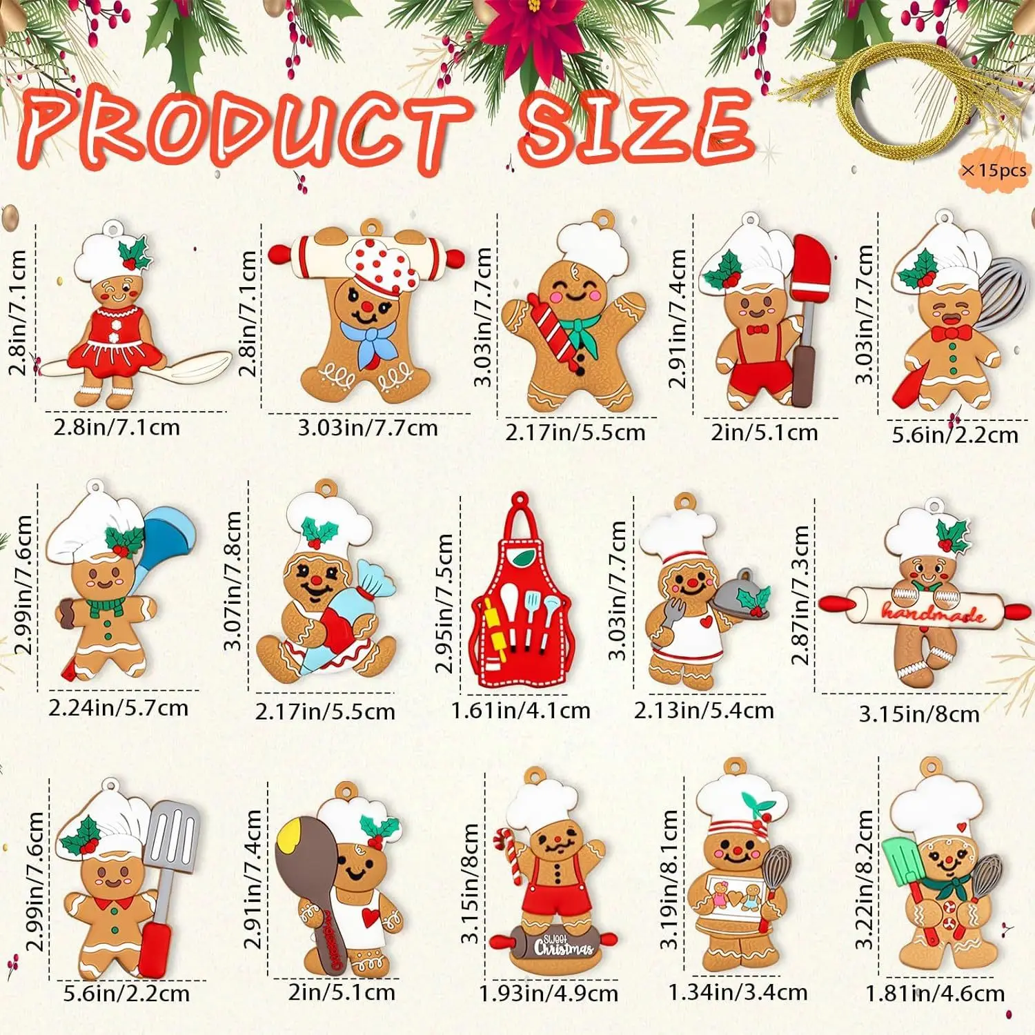 15pcs Christmas Wooden Gingerbread Man Ornaments Merry Christmas Decoration Xmas Tree Hanging Pendant Navidad Gift New Year Noel
