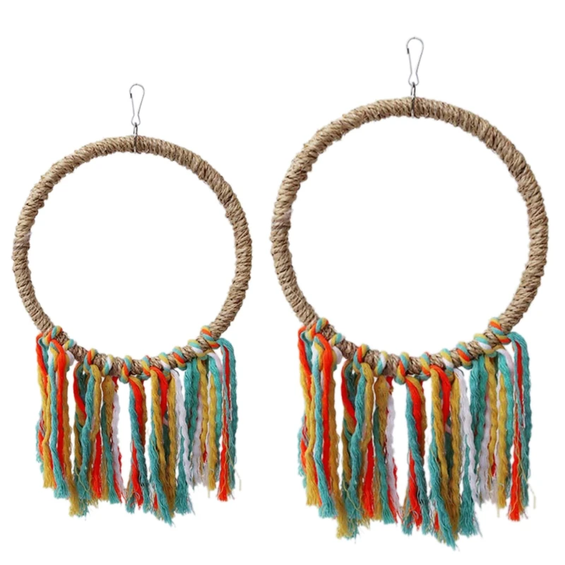 Parrot Cage Toy Sisal Ring Perch Multi-Colored Cotton Rope Chew Toy Bird Foraging Wall for Budgies Conures Lovebirds