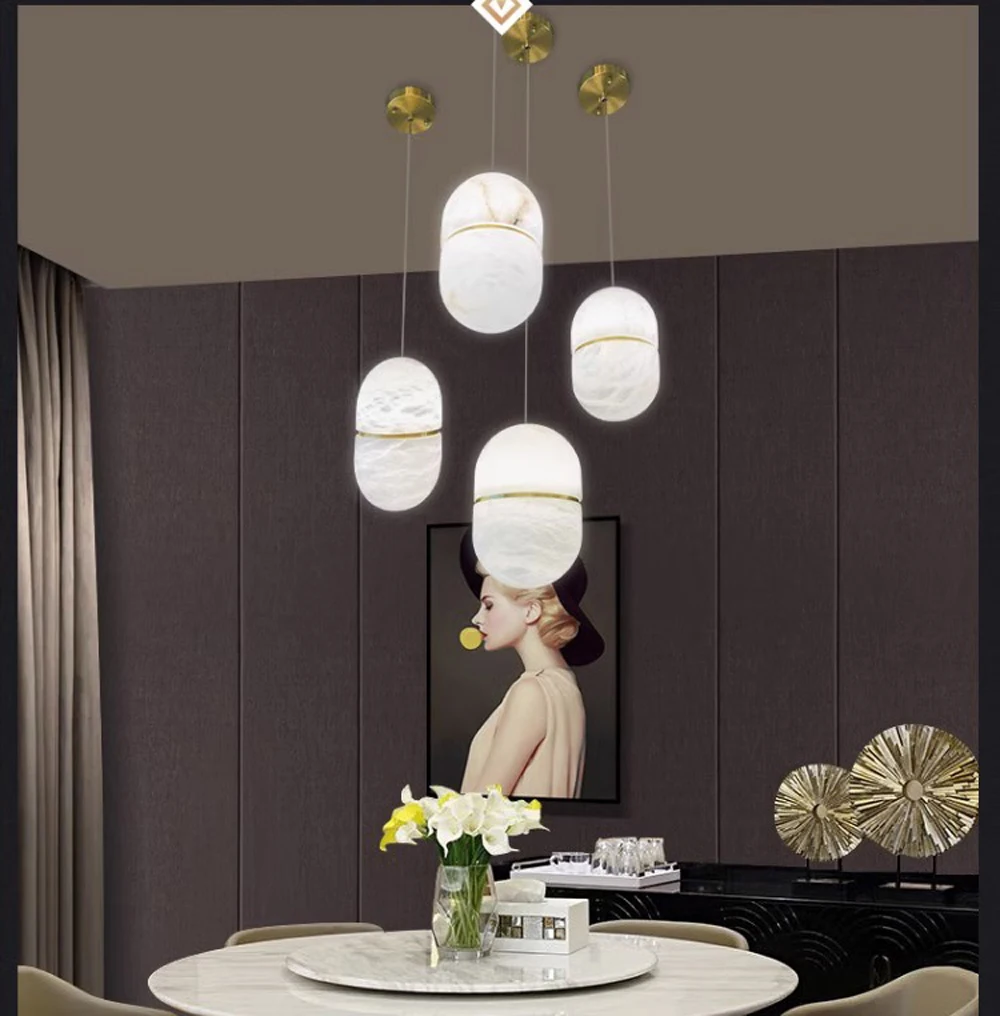 Moderne Stein Pendelleuchte Luxus Weiß Marmor Pendelleuchte Für Wohnzimmer Flur Kunst LED Esszimmer Hängeleuchte – Detail 15