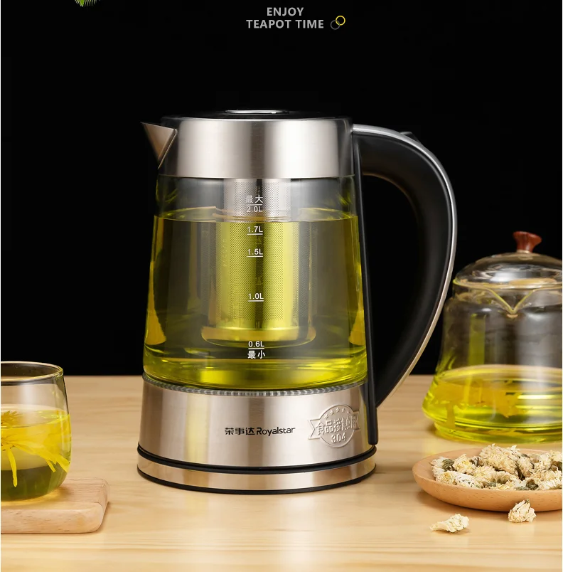 220V 2L Electric Tea Pot Kettle Glass 1500W Fast Heating Water Boiling Kettle Automatic Teapot Multicooker