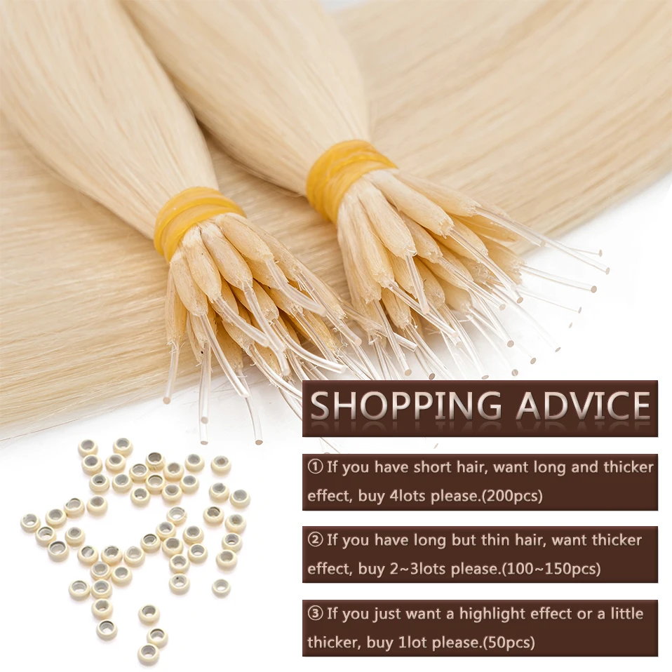 S-noilite Real Remy Human Hair 1g Elastic Rope Micro Loop Microlink Micro Ring 50 Strands/Pack Straight Natural Hair Extensions