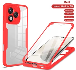 360° Full Body Transparent Shockproof Phone Case Cover - Plastic (Red)
