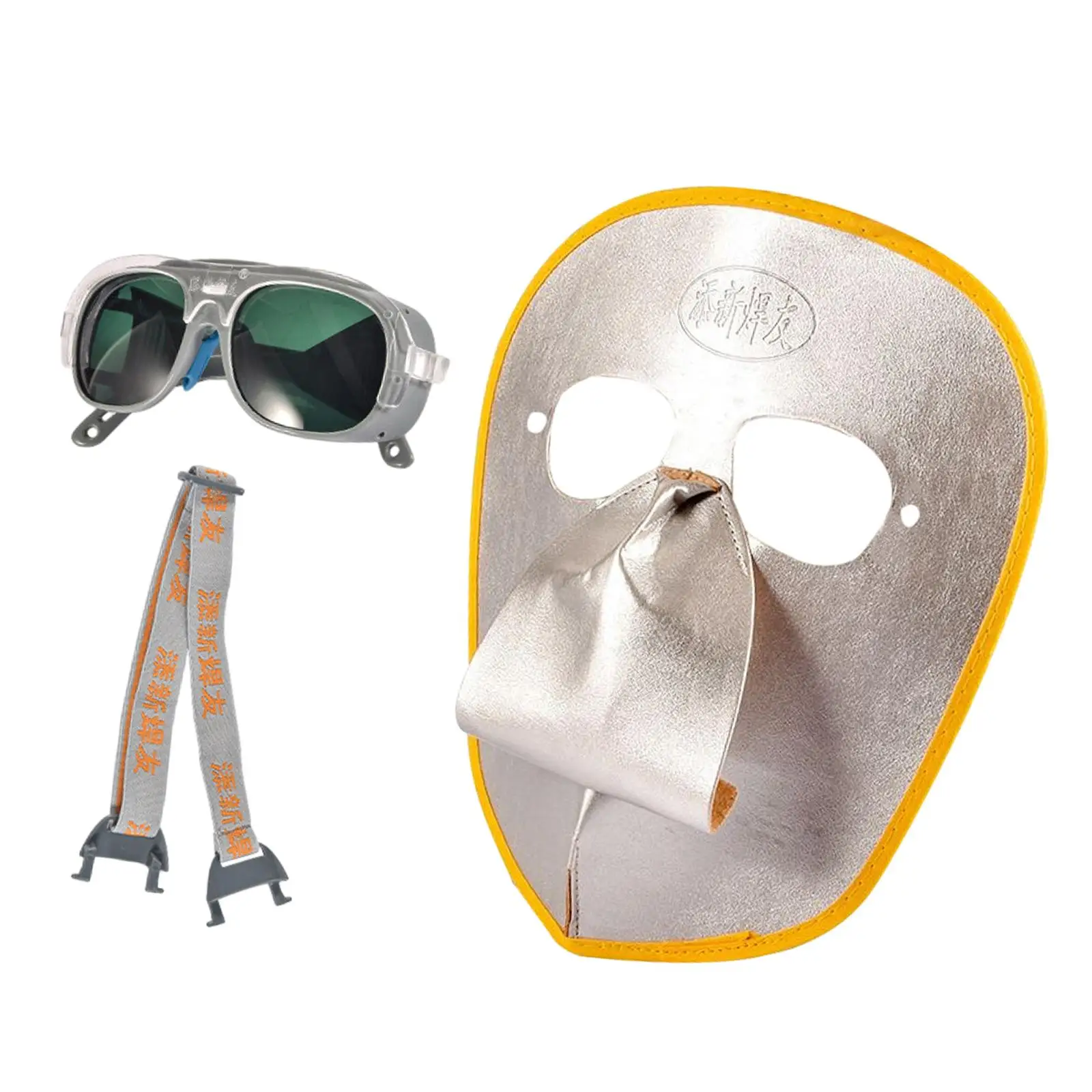 Welding Face Protection Set Heat Insulation Leather Welding Mask and Welding Goggles for Metal Casting Cutting Welding Workers