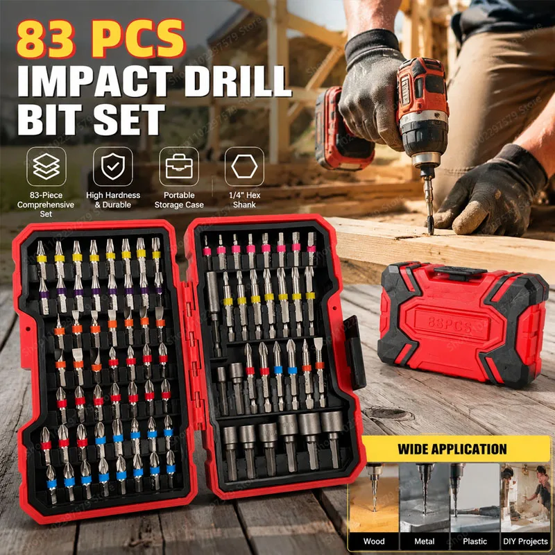 Enhanced 83-Piece Premium Impact Drill Bit Set with Magnetic Non-Slip Nut Driver