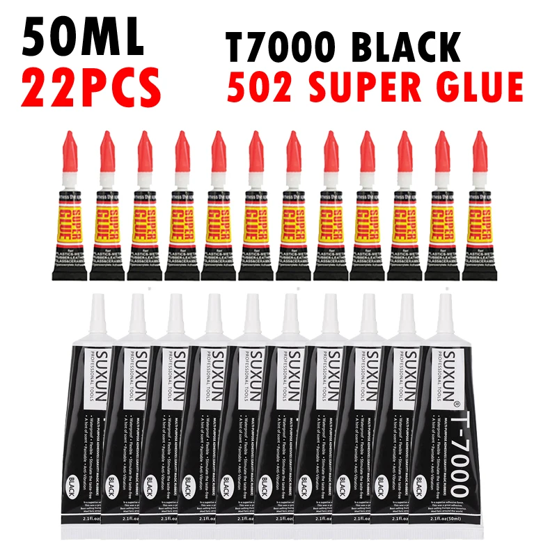 thumbnail image 1 of Juego de 22 piezas T7000 de pegamento multifuncional para marco de pantalla de teléfono móvil, sellador epoxi, pegamento líquido súper negro T-7000, esmalte de uñas, 1 of 5