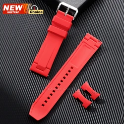 Enhanced Fluororubber Waterproof Watch Band Strap for Men and Women, Arc End Flat Design (Red)