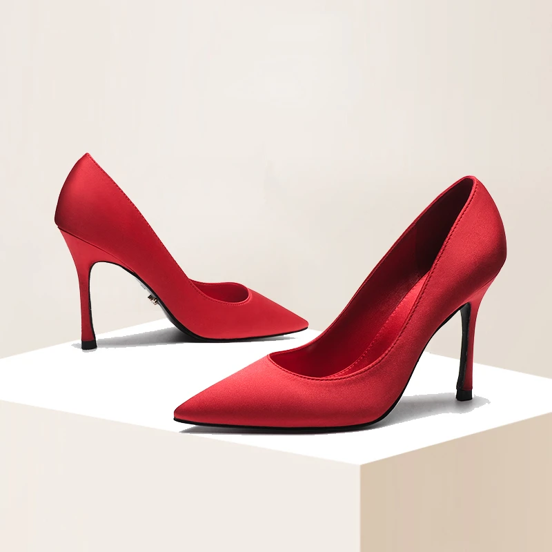 

Sexy High Heels Women Spring Autumn New Bright Red Wedding Shoes 10cm Stiletto Pumps Pointed Toe Slip-on Bride Dress Shoes