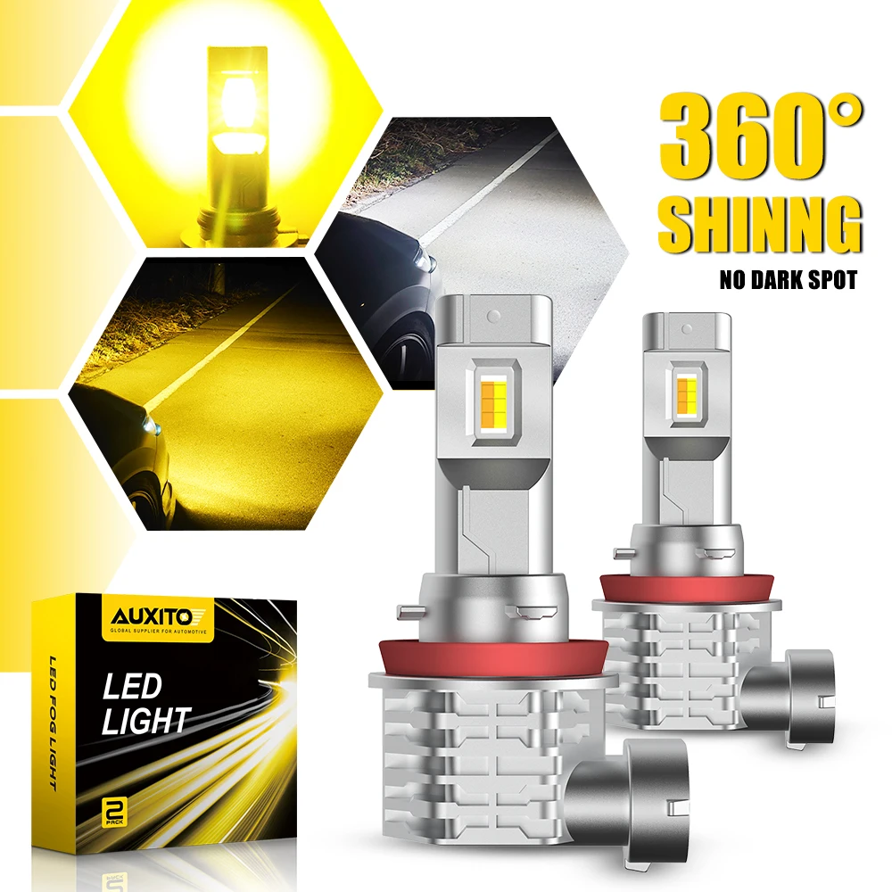 2개 AUXITO CANBUS H8 LED 노란색 흰색 9006 HB4 H10 H11 LED 안개등 9005 HB4 LED 전구 자동차 주행등 (도요타, 스코다, 포드용)